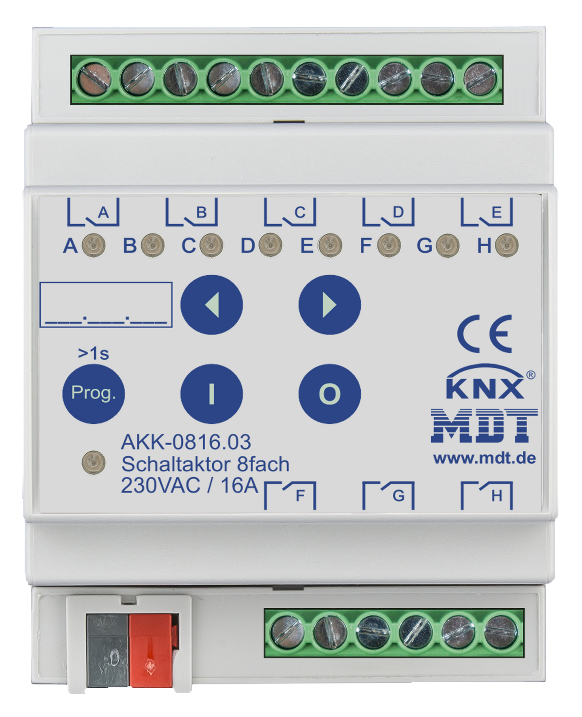 MDT Schaltaktor 8-fach, 4TE, REG, 16A, 230VAC, Kompakt, 70µF, 10EVG